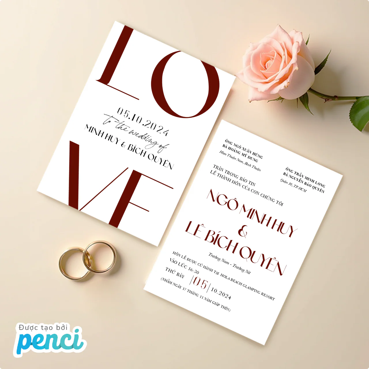 Mẫu thiệp cưới đẹp với bố cục đơn giản nhưng thanh lịch