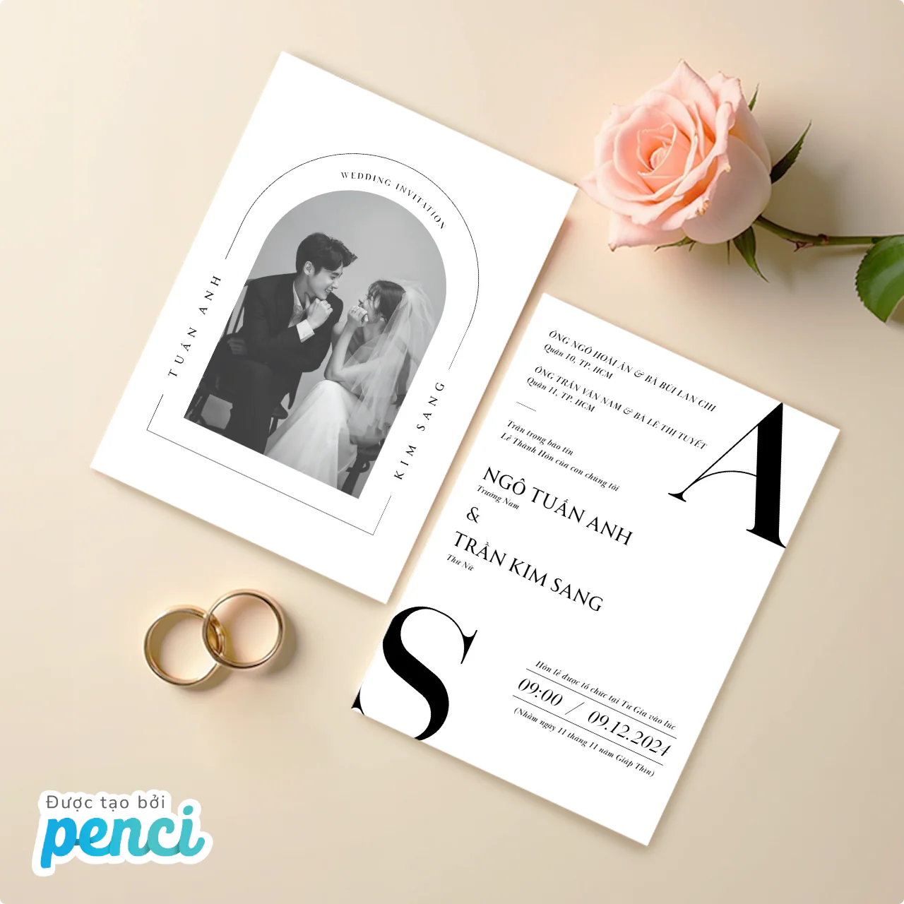 Thiệp cưới sang trọng hiện đại với thiết kế tối giản 2026