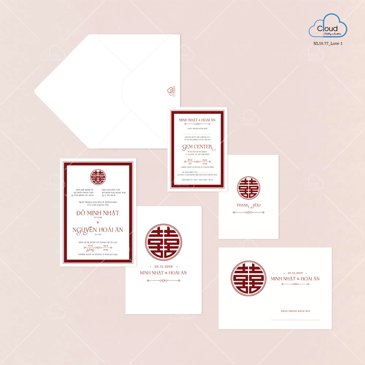 Mẫu thiệp cưới giá rẻ với thiết kế đơn giản nhưng tinh tế