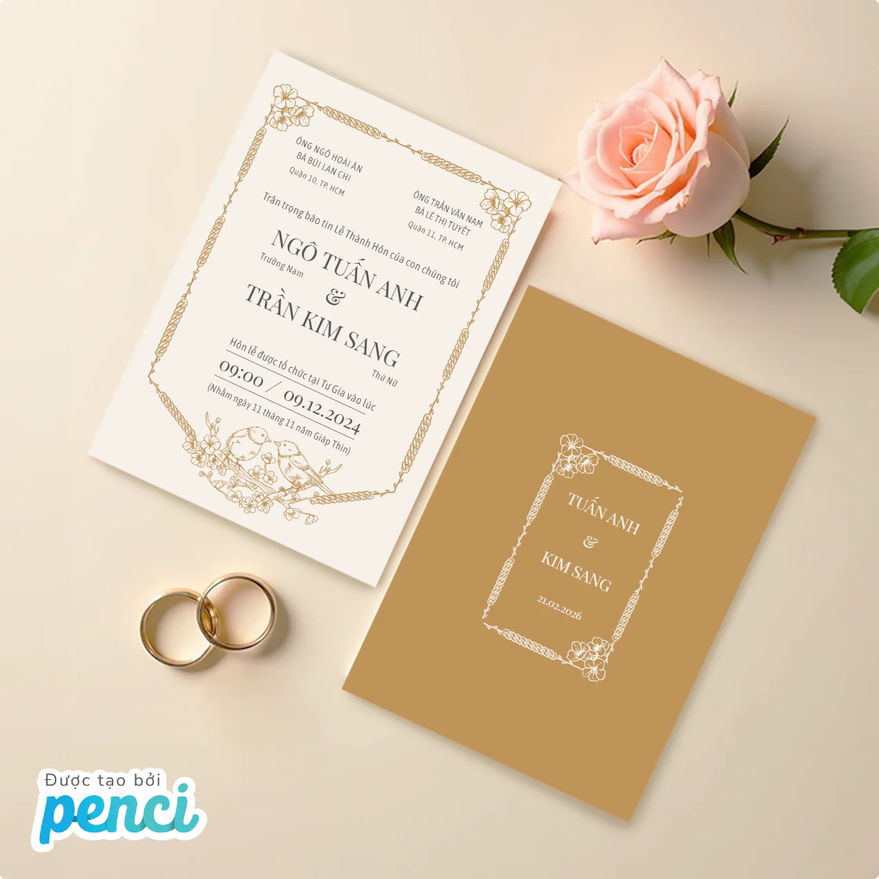 Thiệp cưới hiện đại có thể in tên riêng tùy chỉnh