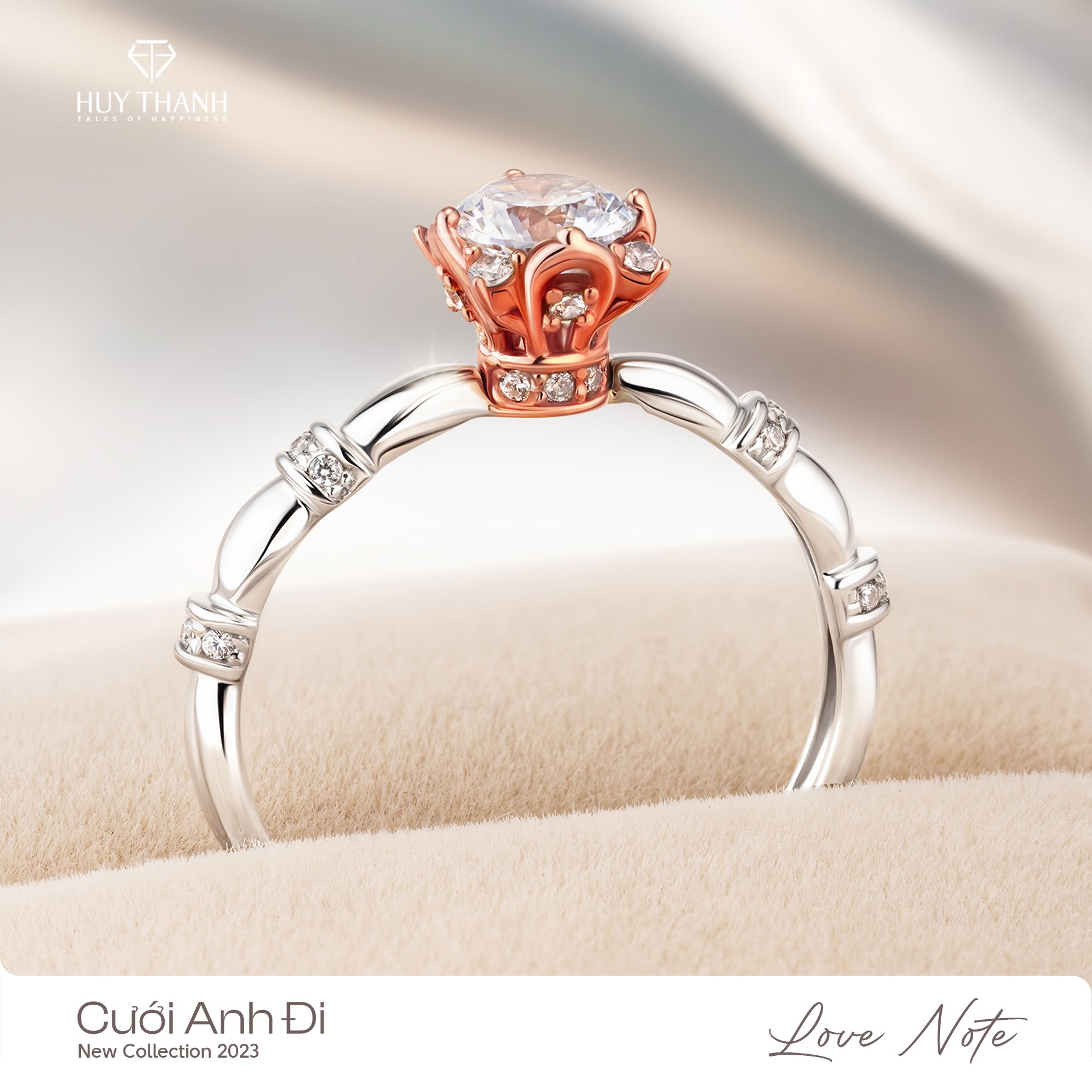 Nhẫn cầu hôn Love Note thiết kế tinh tế với ổ đá cao