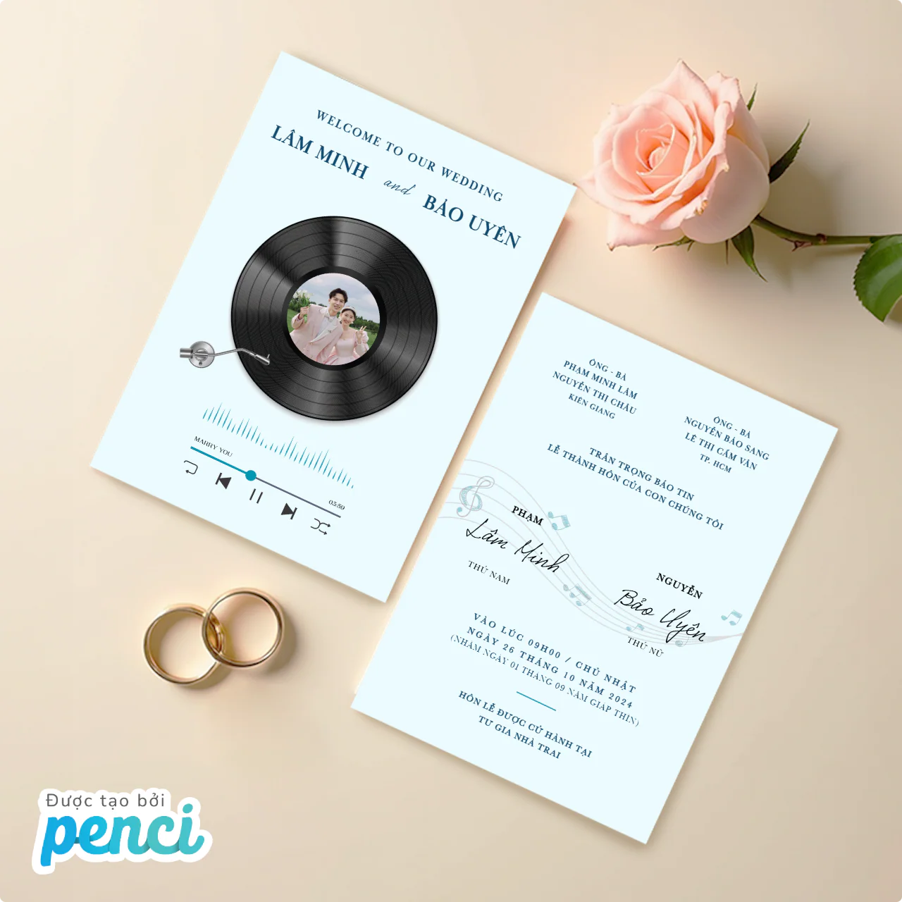 Thiệp cưới phong cách hiện đại kết hợp các yếu tố trang trí tinh tế