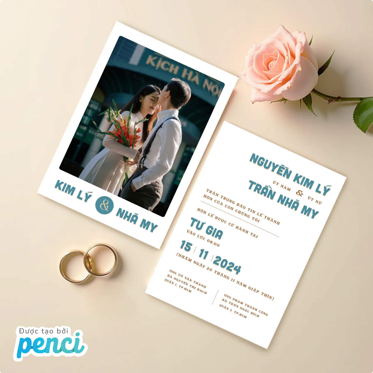 Mẫu thiệp cưới với yếu tố văn hoá Việt Nam hiện đại