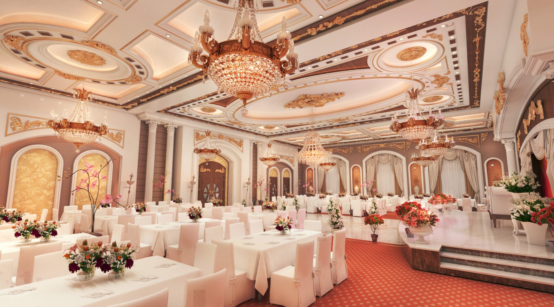 Sảnh tiệc cưới rộng với không gian thoáng đãng