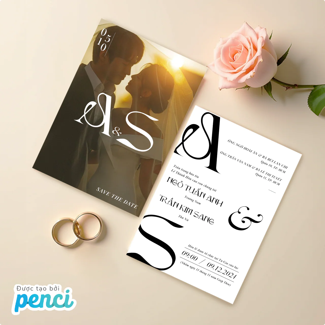 Mẫu thiệp cưới cá nhân hóa với ảnh cô dâu chú rể độc đáo