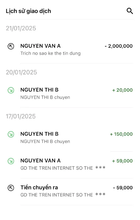 Giao diện chuyển tiền và thanh toán trên ứng dụng