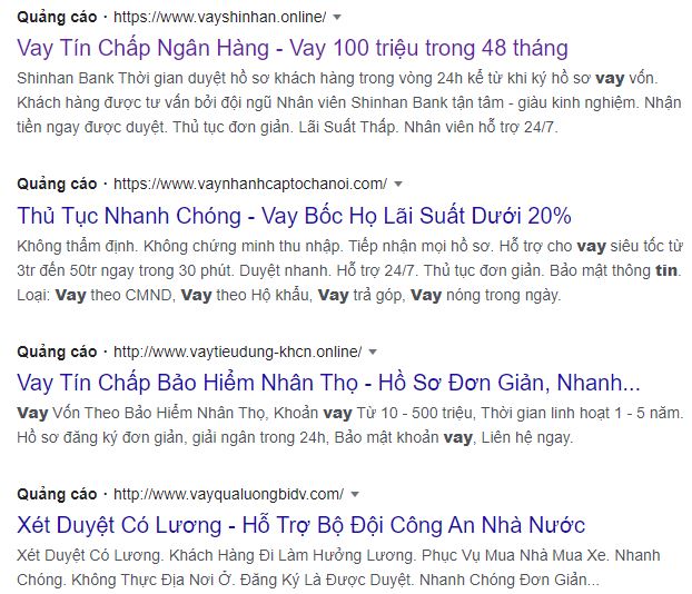 Ví dụ về quảng cáo Google Ads ngành tài chính hiển thị trên kết quả tìm kiếm