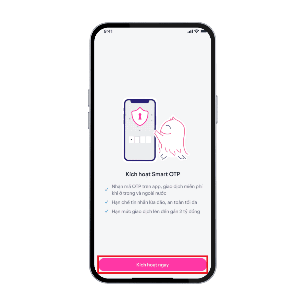 Bước 6: Kích hoạt Smart OTP để hoàn tất đăng ký
