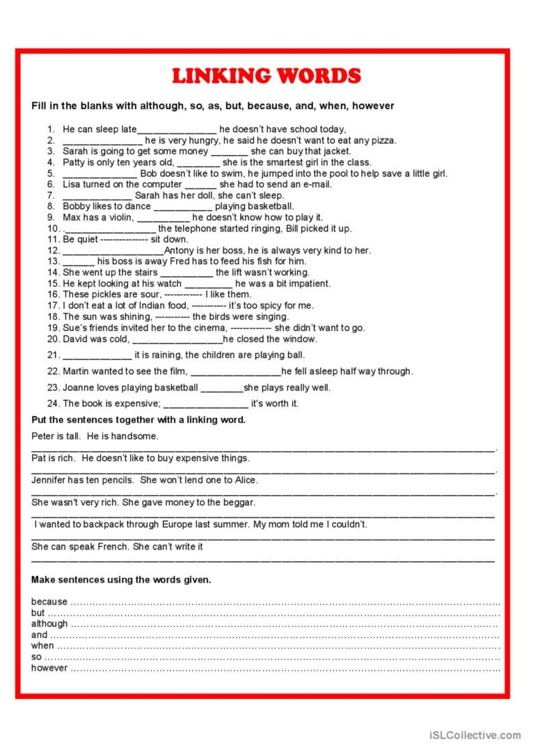 Minh họa bài tập luyện tập từ nối tiếng Anh