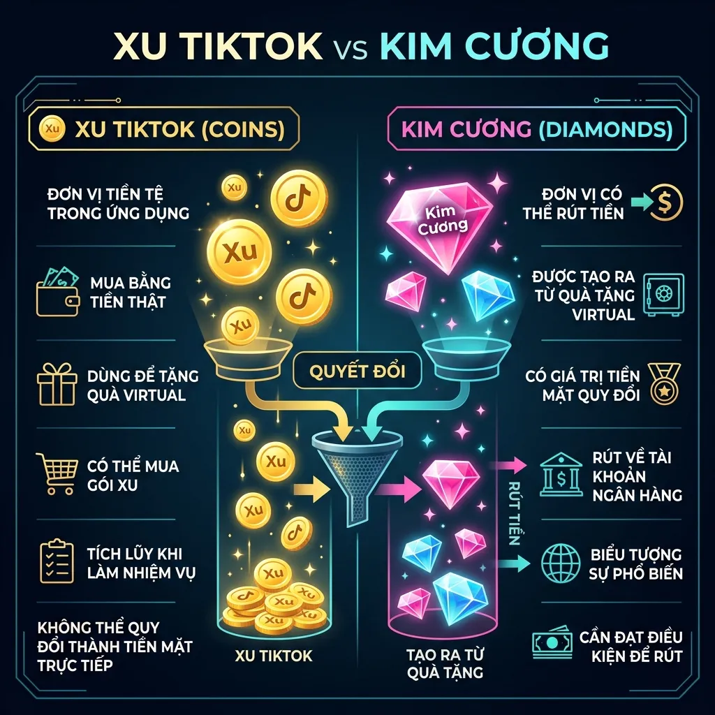 Sự khác biệt giữa Xu TikTok và Kim Cương