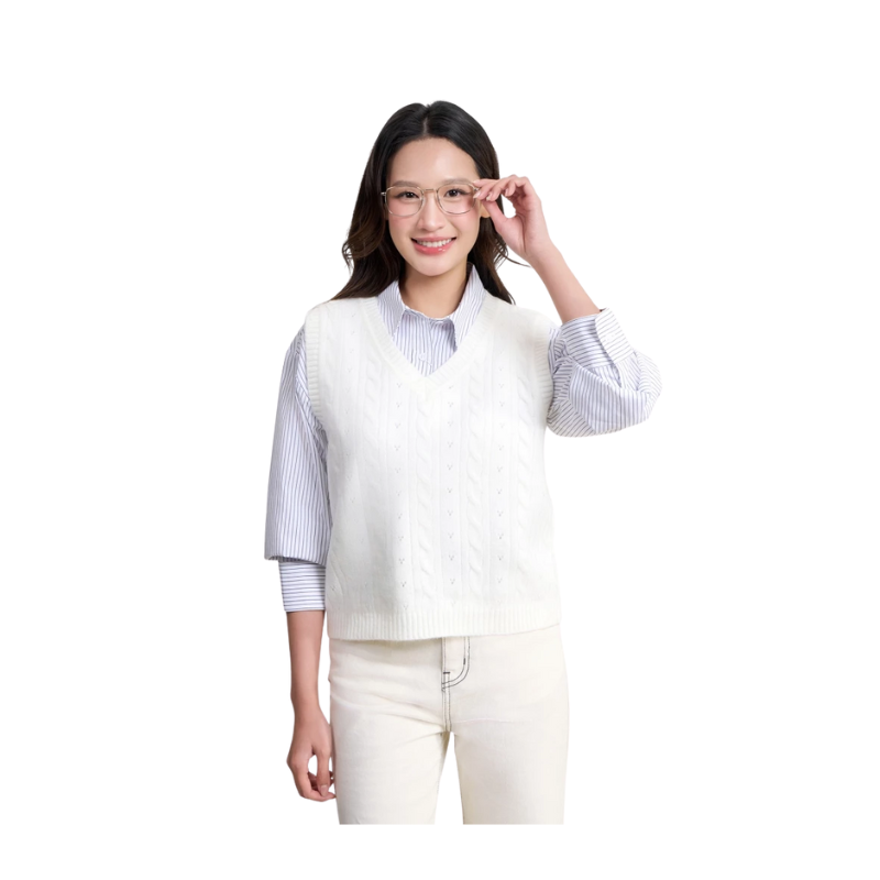Áo len gilet nữ CANIFA cổ V vặn thừng
