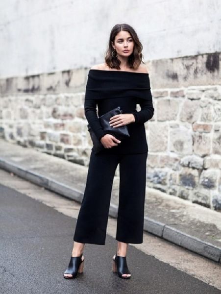 Áo thun trễ vai phối cùng culottes
