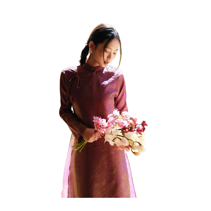 Áo dài THỊ form ngũ thân 4 tà Cỏ Lau