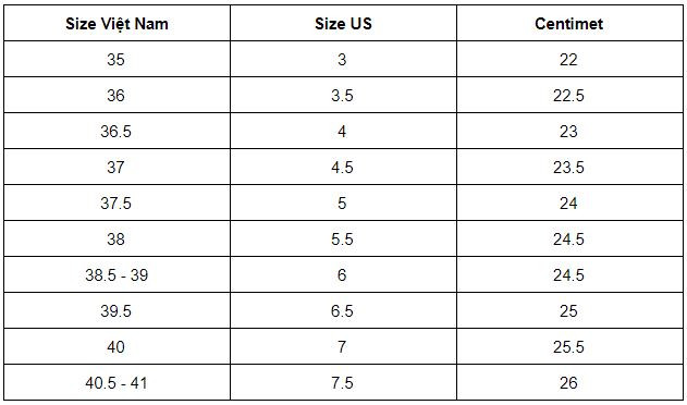 Bảng size giày Converse dành cho nữ, hỗ trợ tìm cỡ giày phù hợp nhất