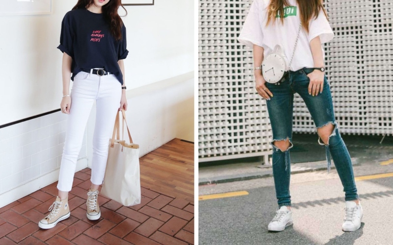 Quần jeans phối cùng áo thun oversize
