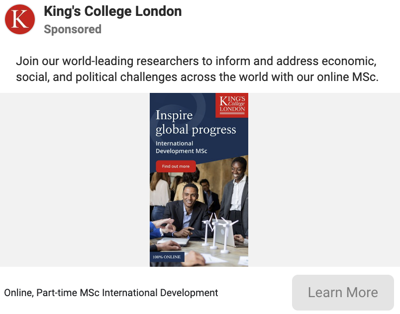 Ví dụ Lead Ads của King's College London