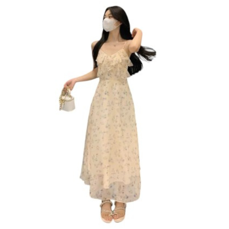 Đầm maxi vải chiffon hoạ tiết hoa xinh