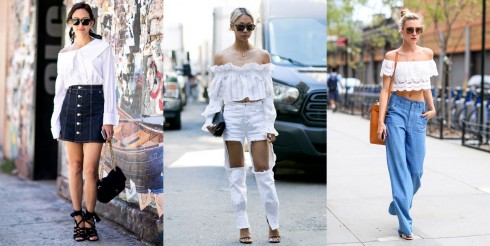 Phối đồ với denim và áo trễ vai