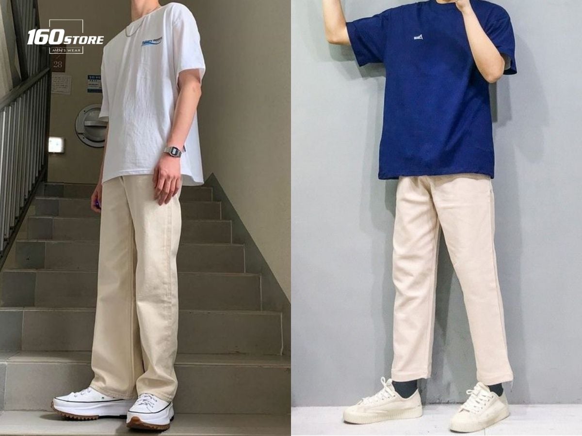 Phối áo thun và quần kaki cho nam học sinh