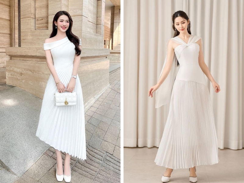 Đầm xếp ly màu trắng