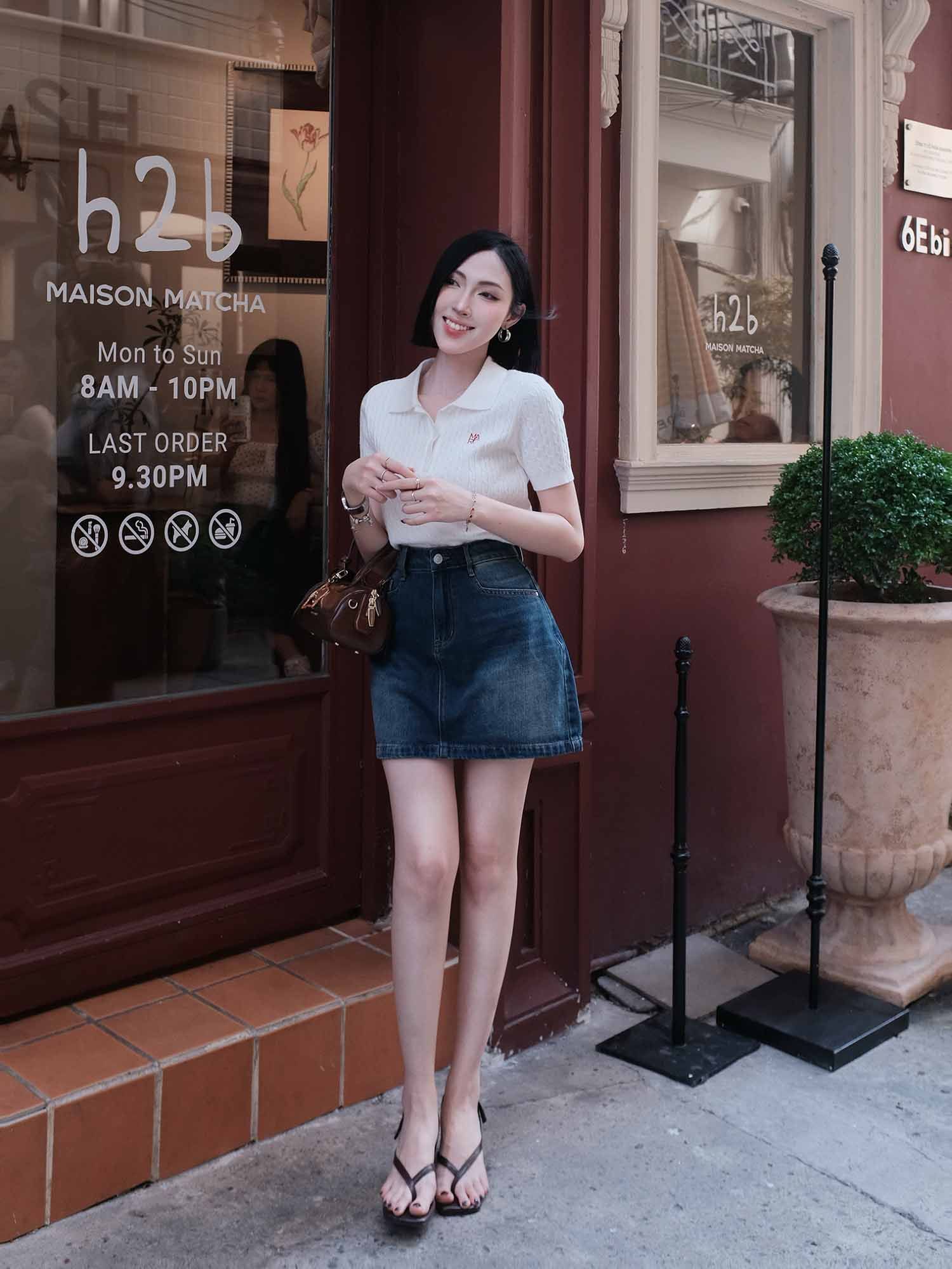 Chân váy jean phom chữ A dáng đứng an toàn