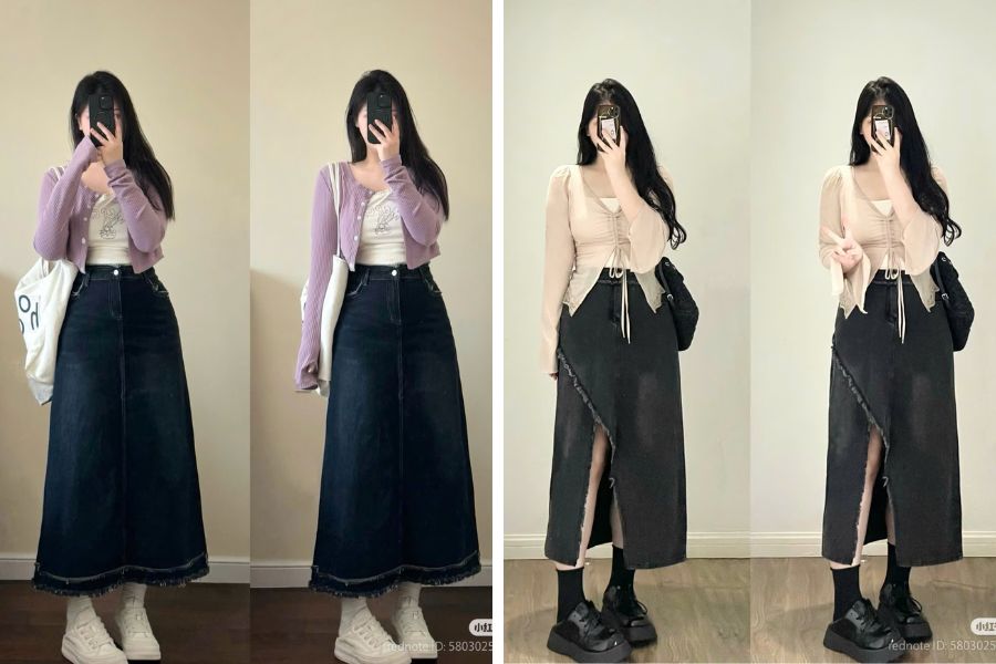 Mix chân váy màu đậm với áo dáng ngắn
