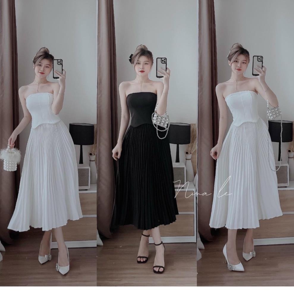 Áo ống cùng chân váy midi