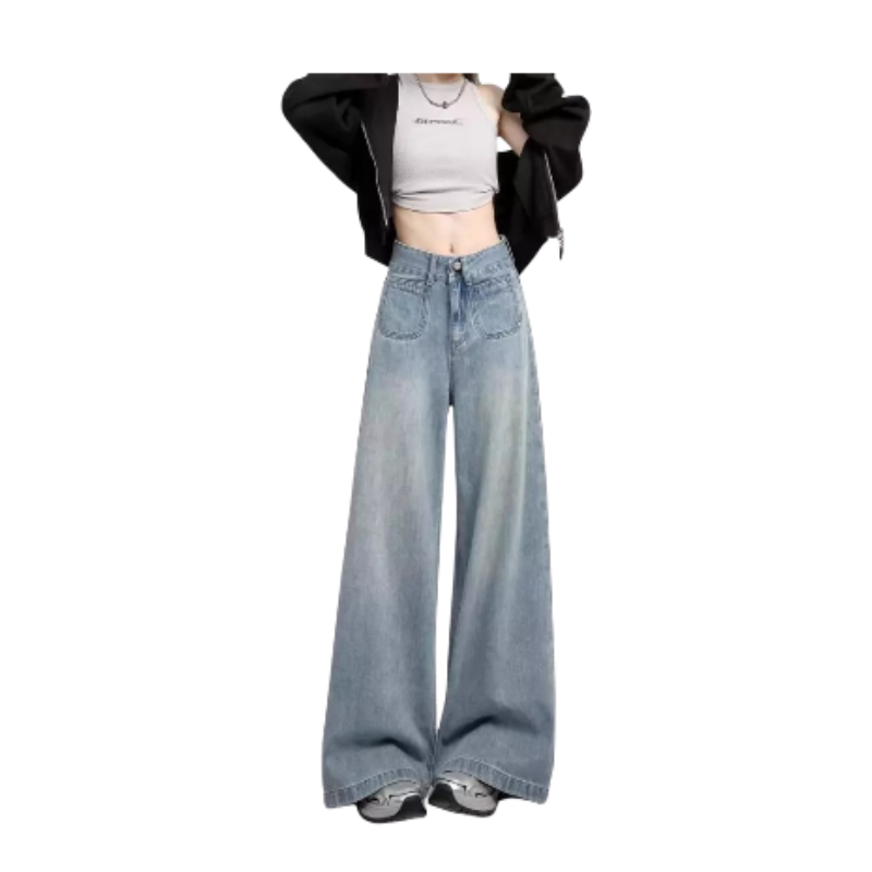 Quần jeans ống rộng nữ cạp cao dày dặn ZGO