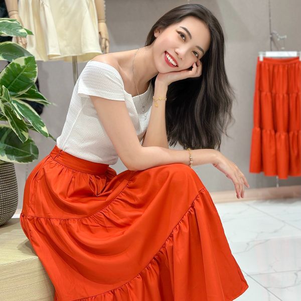 Váy midi rã tùng 3 tầng