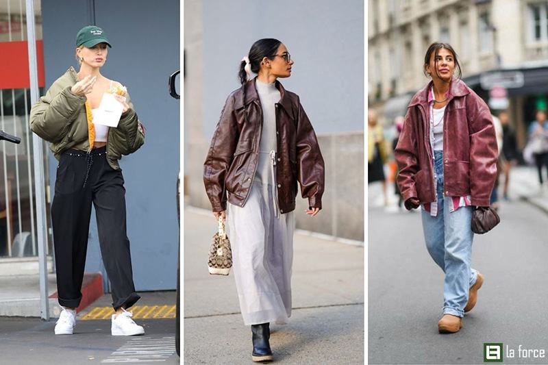 Áo khoác bomber với áo phông và quần jeans phong cách streetwear