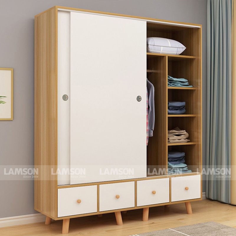 Sở hữu thiết kế hiện đại với 2 cánh cửa lùa kết hợp kệ trang trí tiện lợi