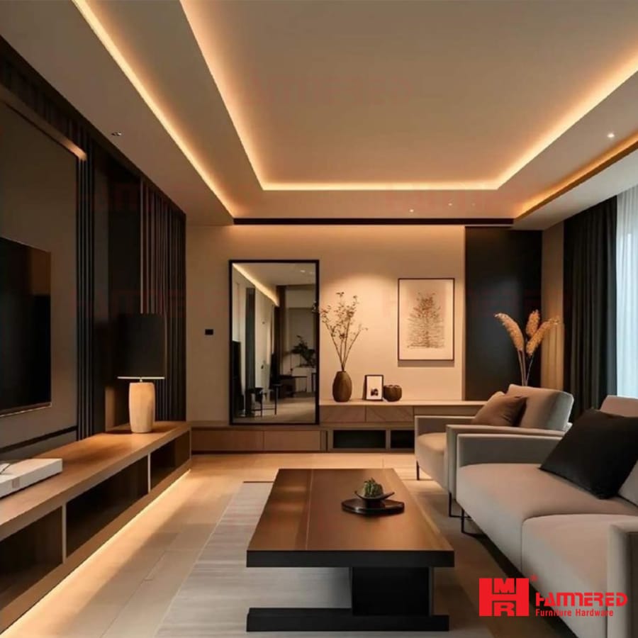Phòng khách với nhiều lớp ánh sáng