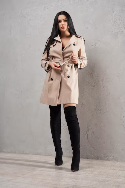 Áo khoác dài với váy và boots