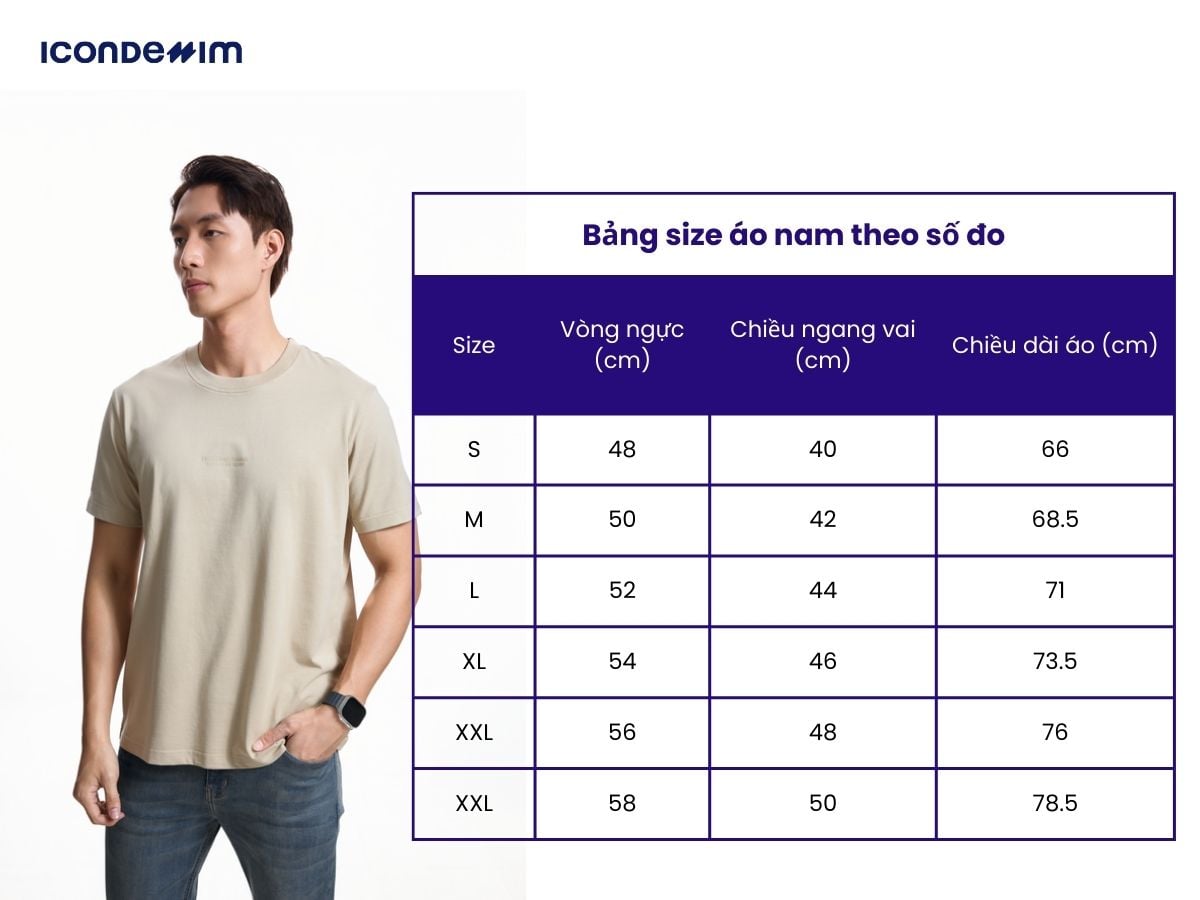 Bảng size áo nam theo số đo