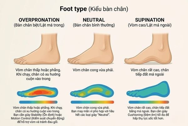 Phân loại kiểu bàn chân khi chọn giày