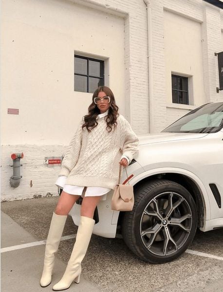 Đầm len phối boots mùa đông