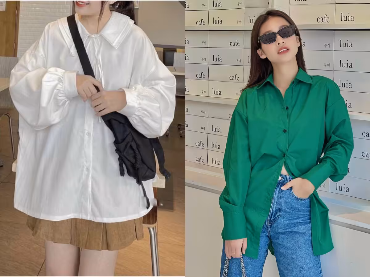 Các mẫu áo sơ mi phom rộng giúp dáng cao thêm phần cân đối