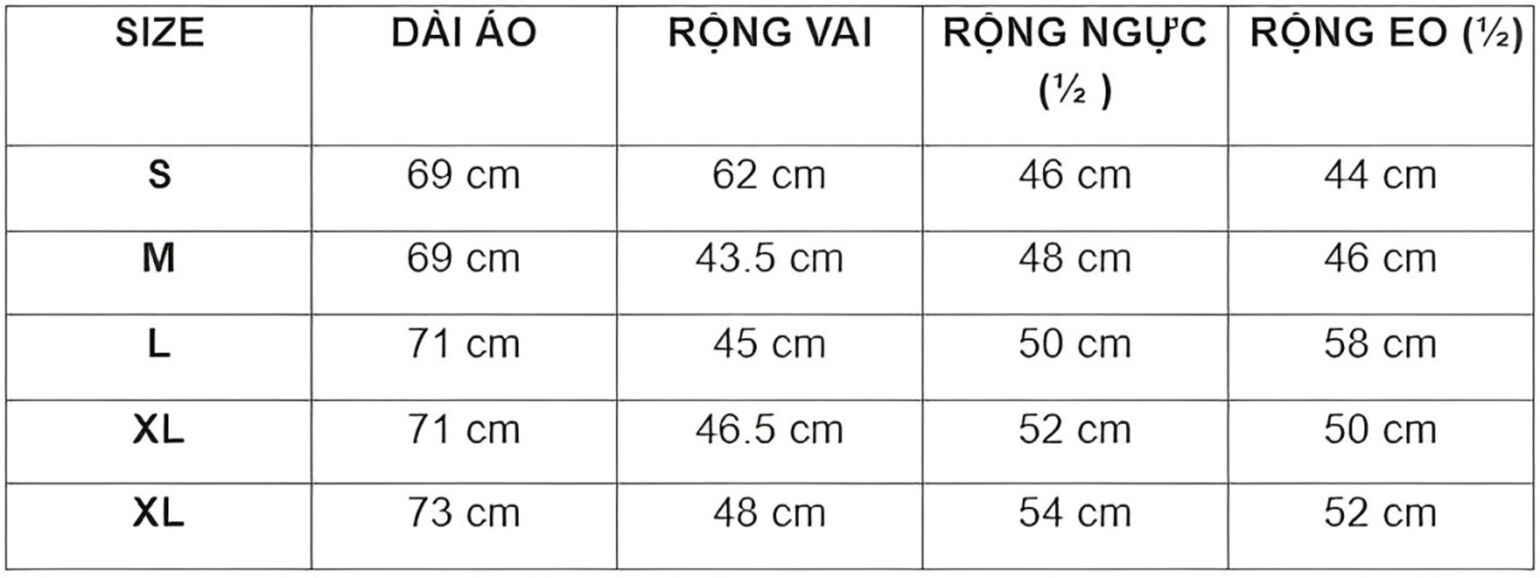 Bảng size áo sơ mi nam chuẩn xác