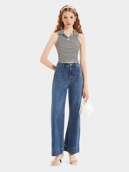 Áo croptop mix cùng quần ống suông siêu cá tính