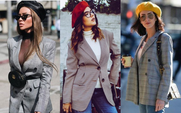 Phối đồ với mũ len và blazer tạo phong cách thanh lịch
