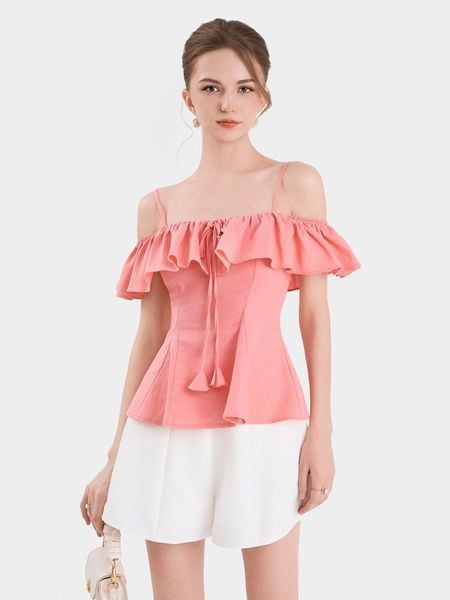 Áo linen 2 dây bẹt vai nhún thun thoáng mát