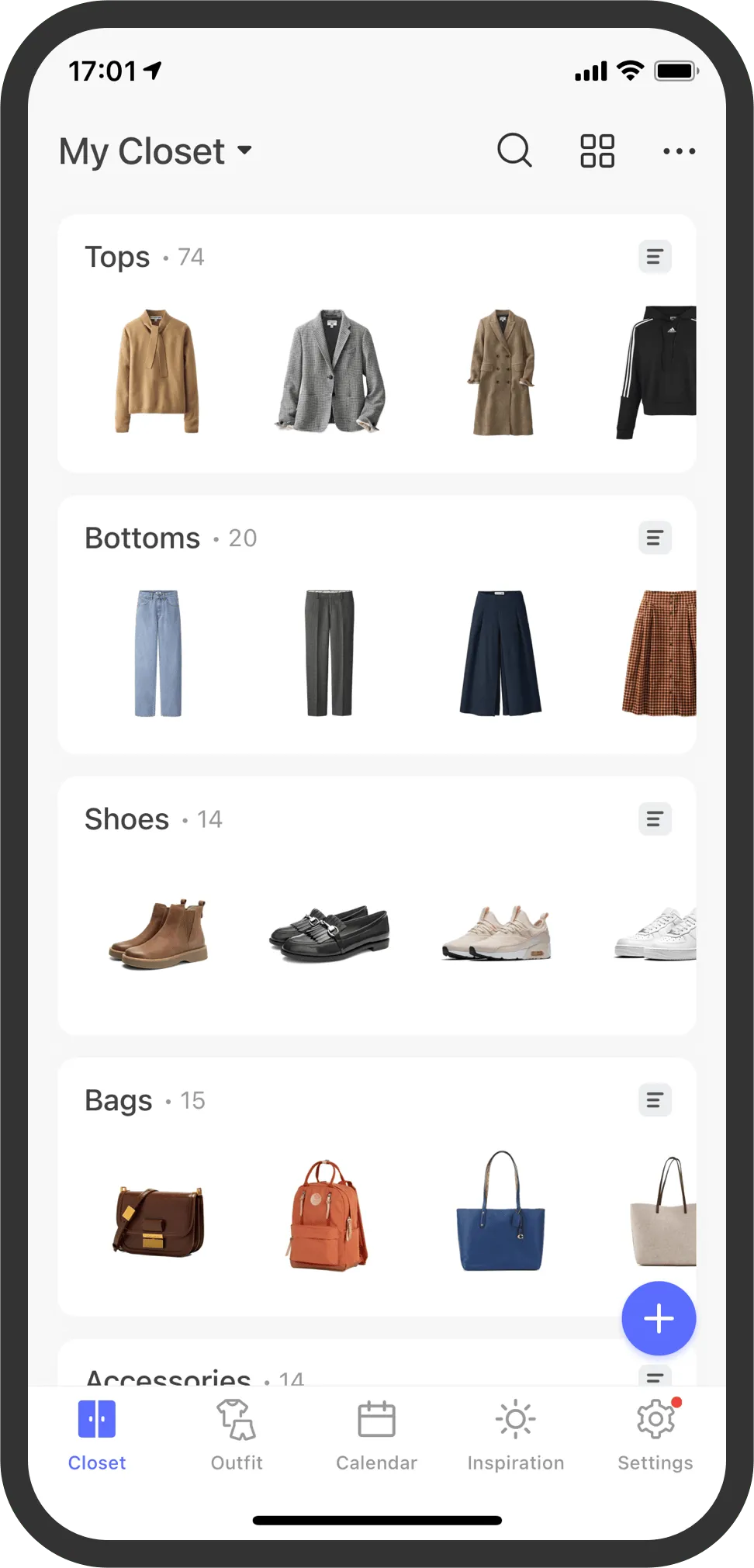 Giao diện Simple Closet tối giản và trực quan