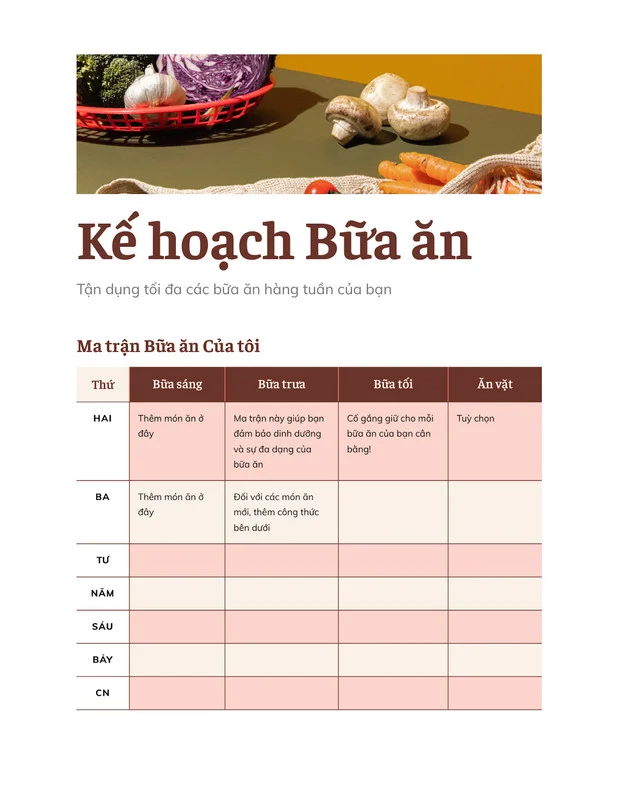 Lập kế hoạch bữa ăn