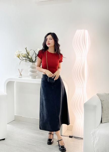 Chân váy midi form A công sở