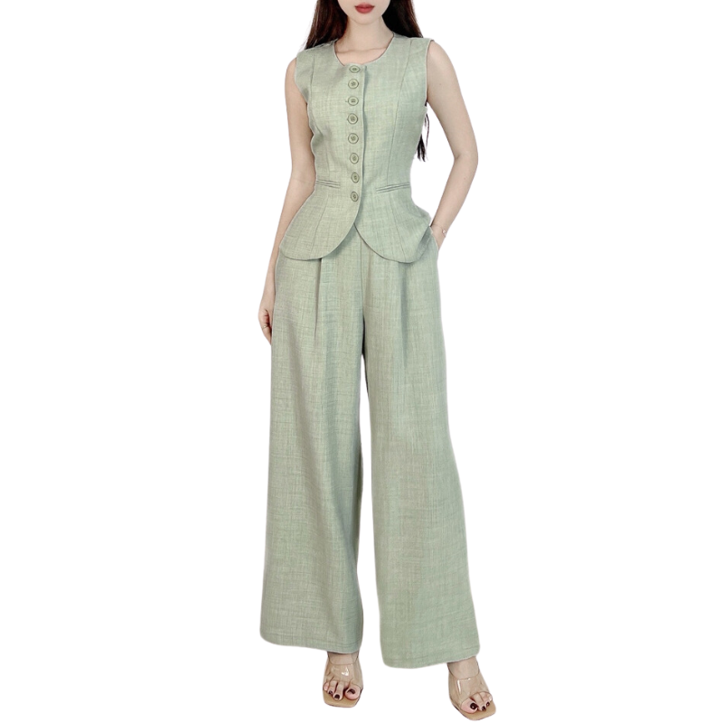 Set áo độn vai quần suông