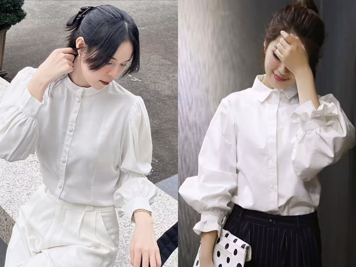 Áo sơ mi tay dài hoặc bèo nhún giúp cơ thể đầy đặn hơn cho dáng gầy