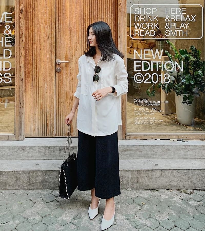 Outfit trắng đen tối giản cho mùa Hè