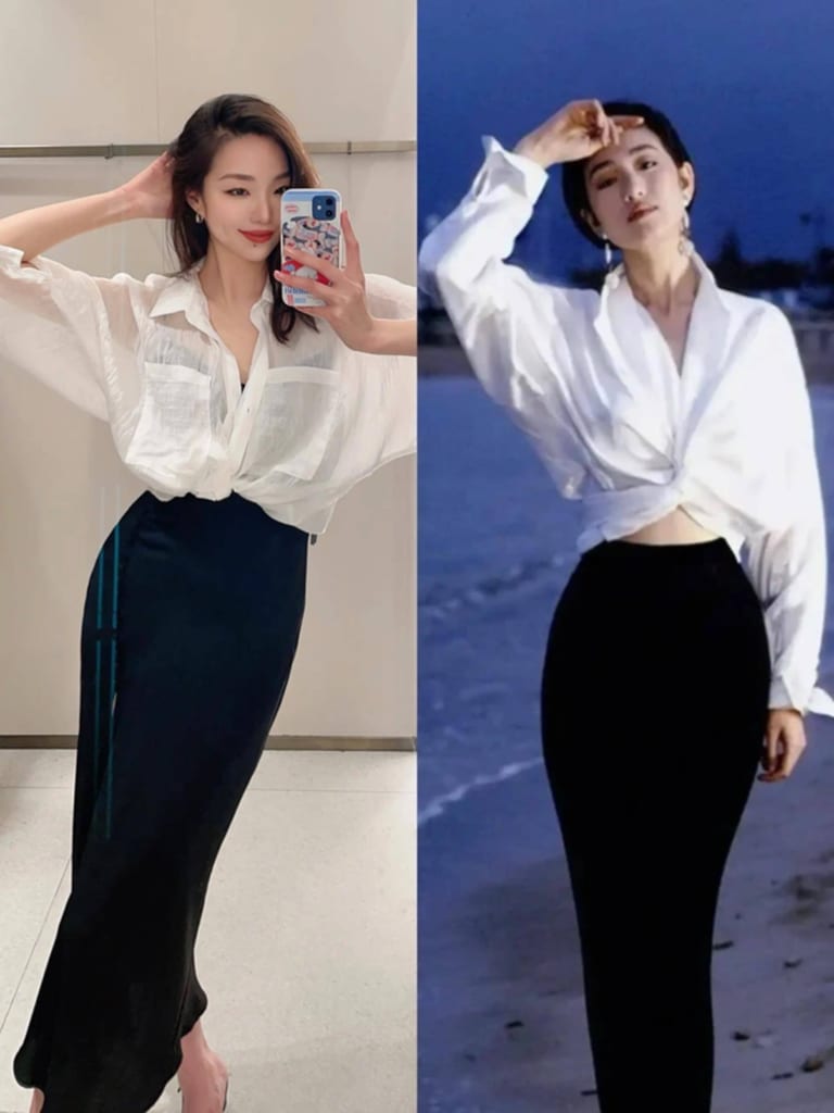 Áo sơ mi trắng với chân váy dài