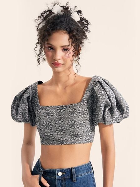 Áo croptop tay phồng cổ vuông