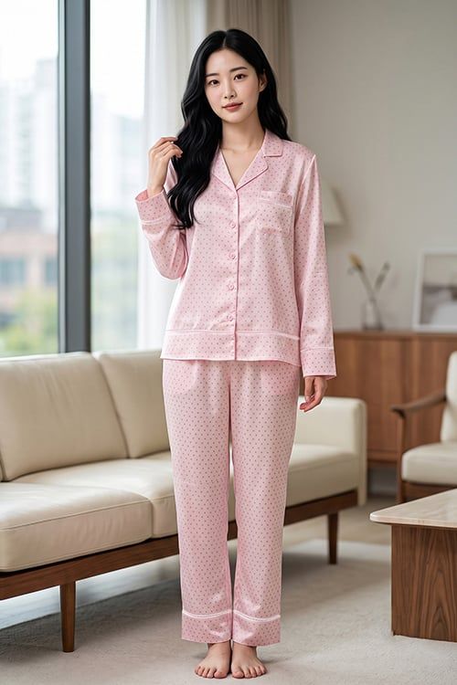 Bộ pijama lụa cổ V tôn vóc dáng